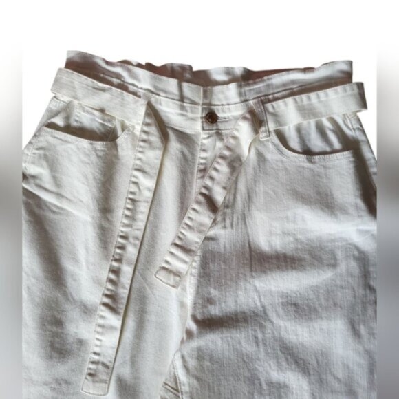 Paper Bag Mom Jeans Belted White Denim Esqualo Size 12 - Picture 3 of 13